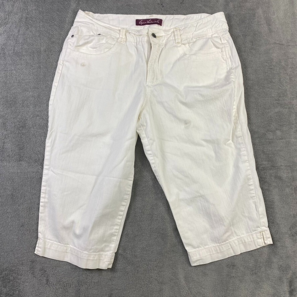 Gloria Vanderbilt Capri Pants Womens 14 Ivory Zip‎ Button Summer Beach Casual